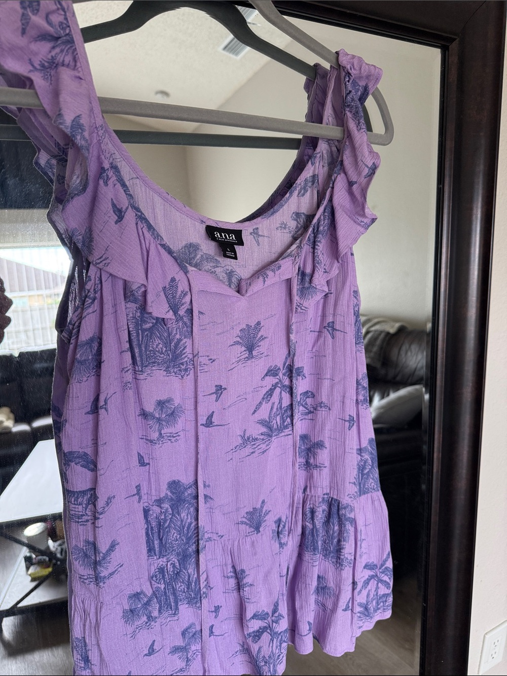 Purple Printed Ruffle-Trim Blouse - Picture 5 of 5